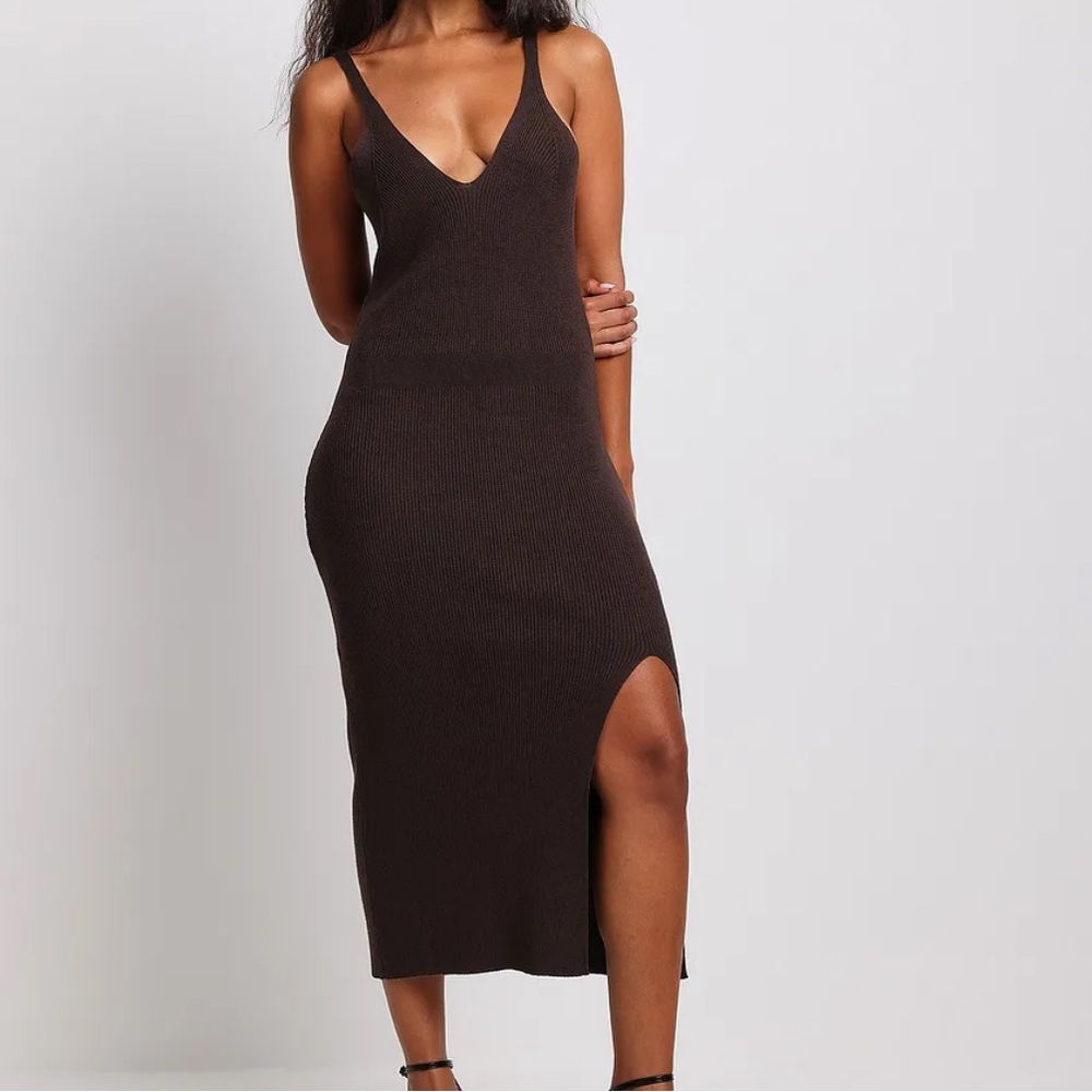NA-KD Ribbed Knitted Midi Dress - NWT